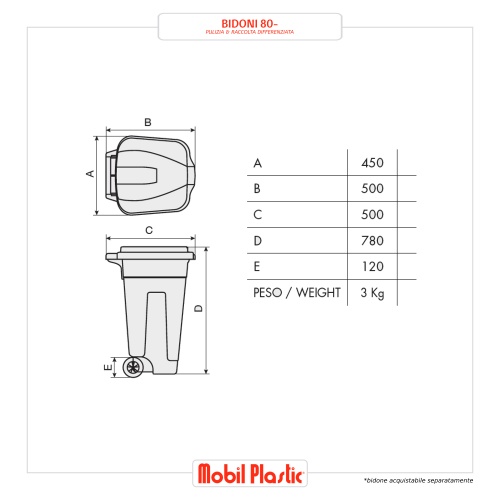 Mobil plastic bidone per differenziata lt. 80 - cm. 45x50x78 h col